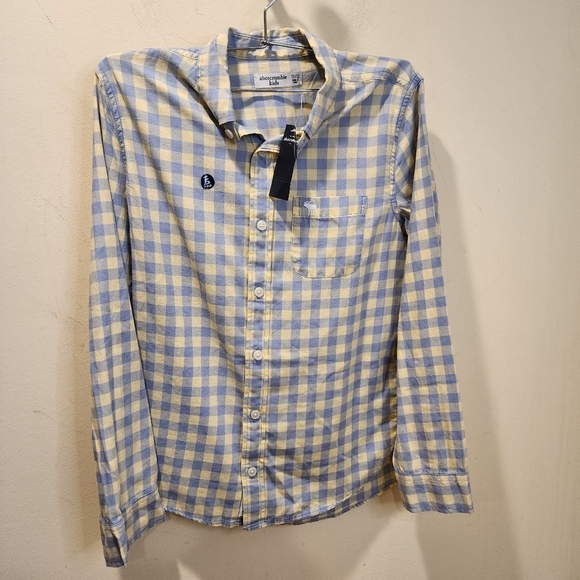 Abercrombie & Fitch Blue and Cream Casual Button Down Kids Shirt 11/12 NWT - Picture 4 of 10